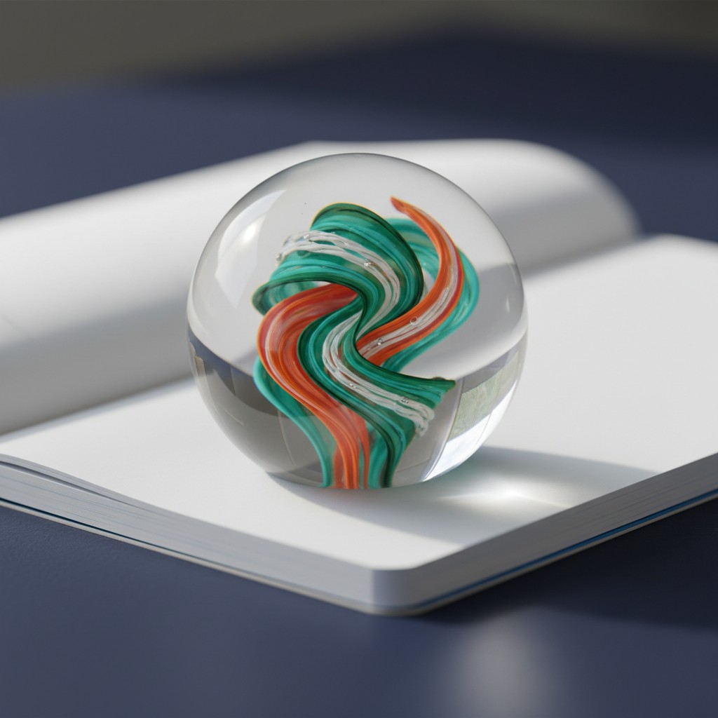 The alt text is: 'Marble on white book'